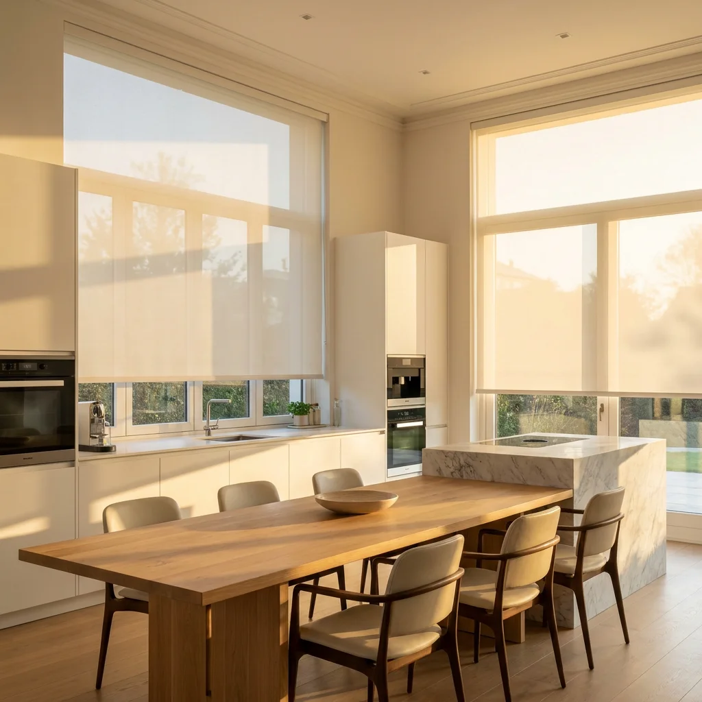 Smart Roller Blinds. Tuya & Zigbee compatible. Motorized with remote/app. Quiet motor, smooth lift. Smart home essential. Shop ！