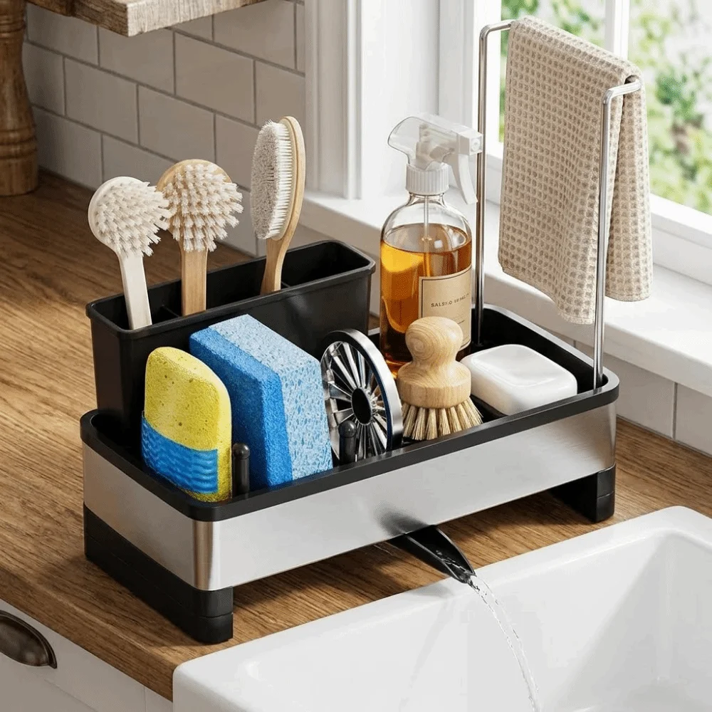 

Stainless Steel Sponge Drain Rack Detachable Large Capacity Soap Sponge Holder Space Saving Self-draining Sink Shelf Brushes