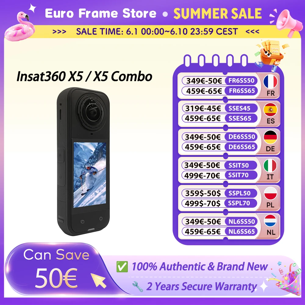 Caméra d'action Insta360 X5, nouvelle version 8K 30fps, objectifs interchangeables, triple puce IA, performance supérieure en basse lumière, autonomie de 185 minutes, Insta 360 X5