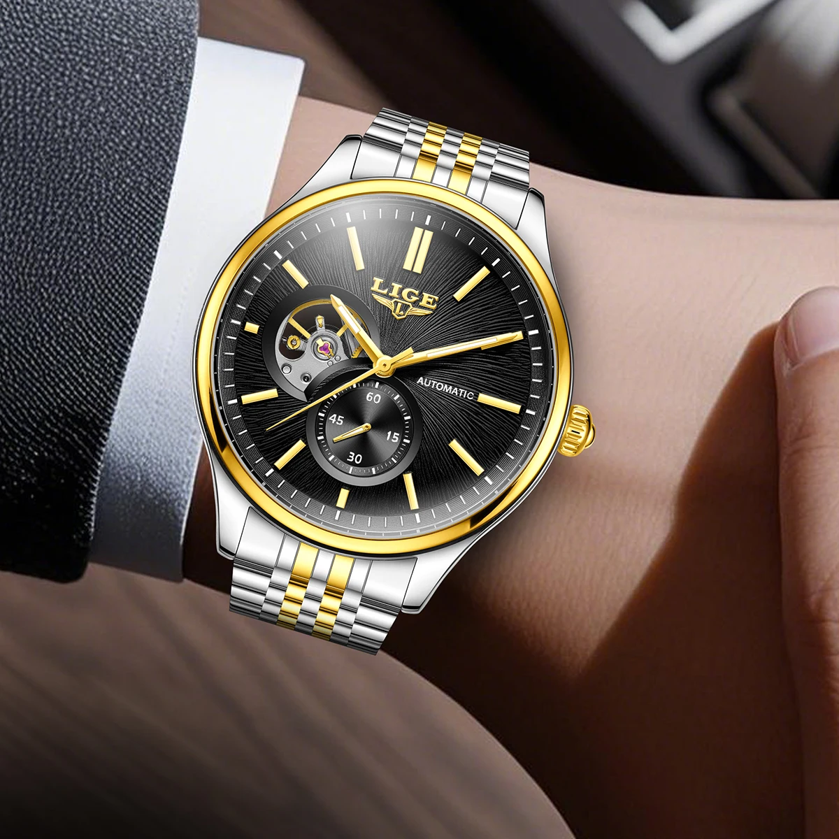 LIGE Luxury Mechanical Man Watch Business Simple Dial Stainless Casual Waterproof Luminous Automatic Movement Watches Male Gifts