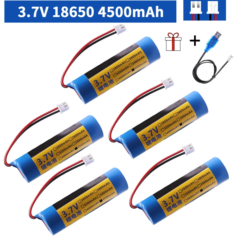 Bateria de lítio recarregável Li-lon com carregador, relógio, bateria de áudio Bluetooth, Xh2.54-2P Plug, 4500mAh, 3.7 V, 18650