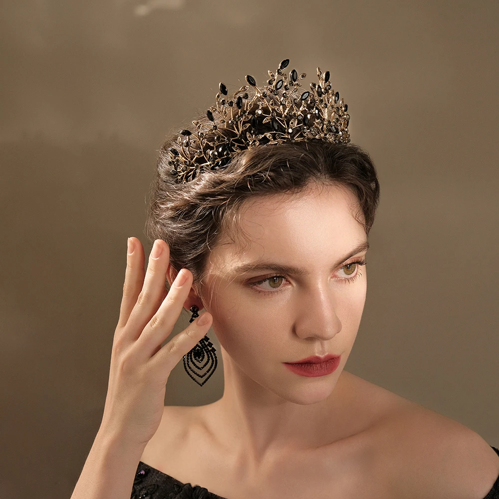 Black Crowns For Women Baroque Rhinestone Crown Tiara Halloween Hair Jewelry Accessories Party Headpieces Gift for Friend