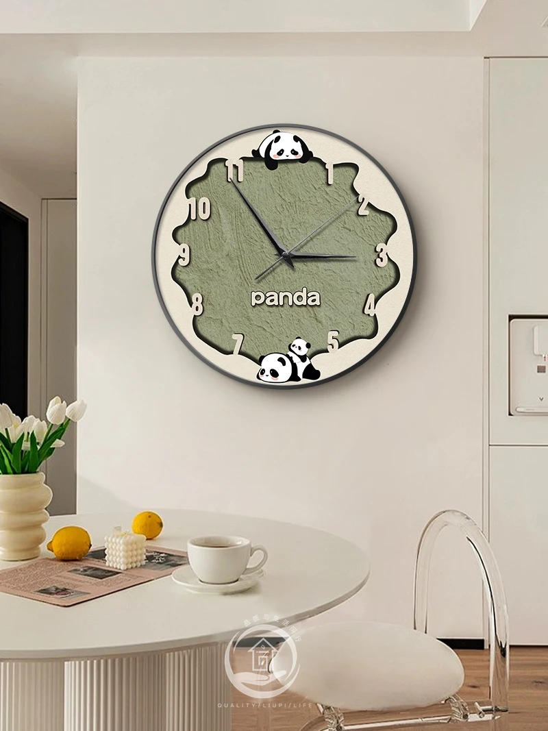 

Creative Hanging Mute Wall Clocks, Cute Panda Watches, Dining Room Background Decor, Living Room Round Clock, Home Decorations