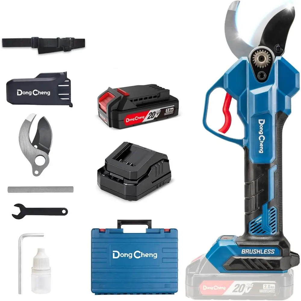 20V Brushless Electric Pruning Shears, 4 Cutting Levels up to 35 mm, Professional Brushless Motor, 2.0 Ah Battery, 2 A Charger,