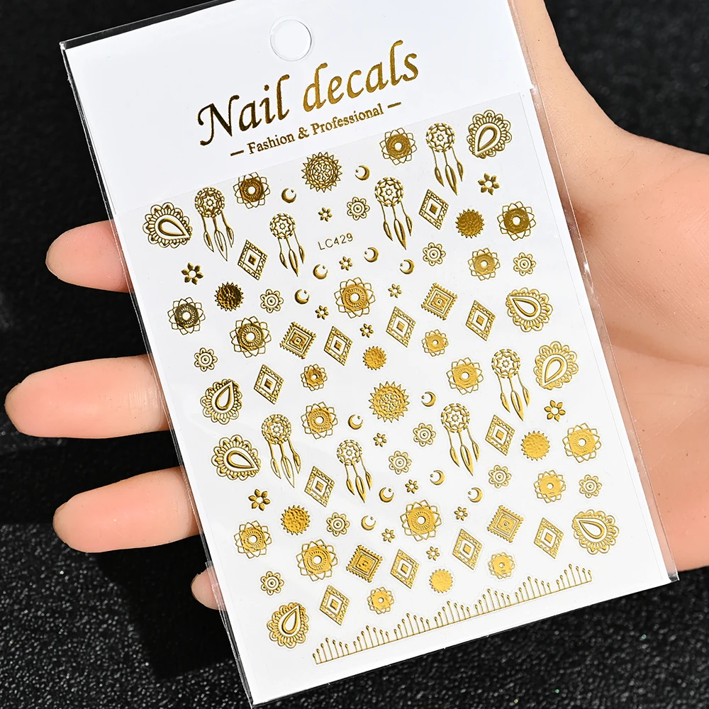 

1pc Love Heart Design 3D Nail Sticker Laser Gold Leaves Geometry Flower Butterfly Adhesive Nail Slider Glitter Leaf Spring Decal