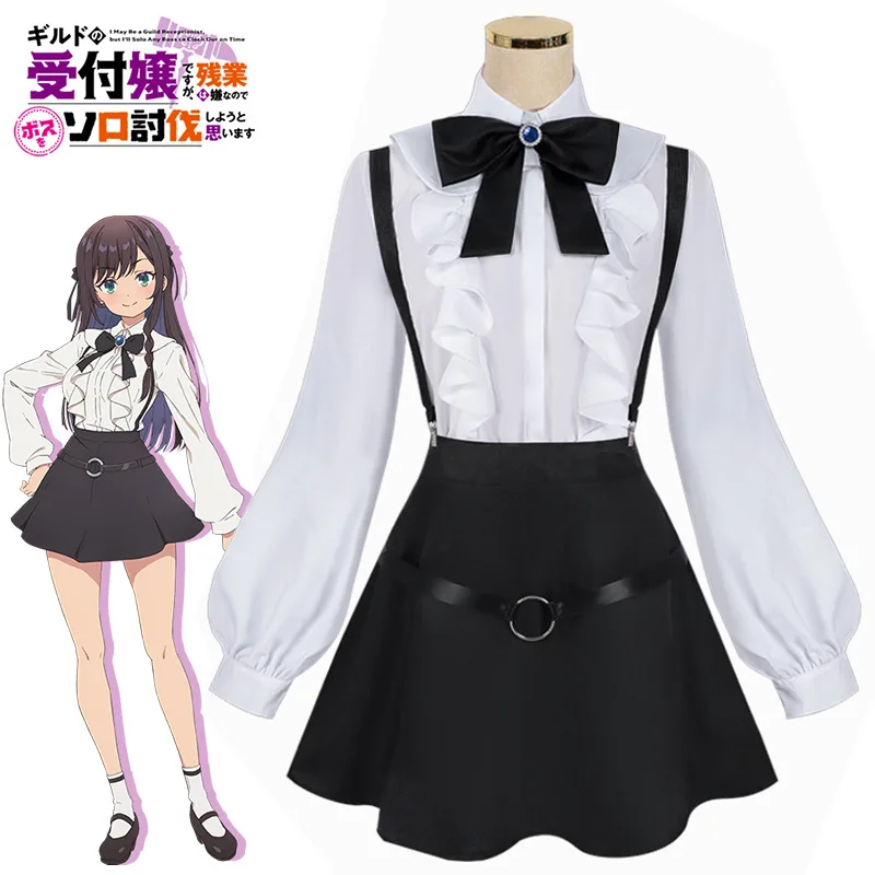 New Anime Guild Receptionist Solo Boss Alina Clover Cosplay Costume White Shirt Black Skirt Bows Headdress Girls Party JK Suits