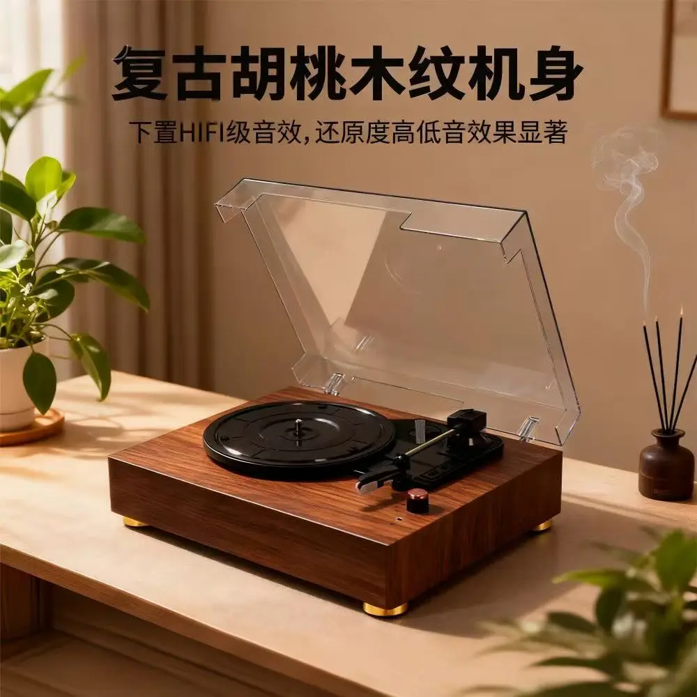 

Portable vinyl record player acrylic dust cover desktop dual speaker system vinyl phonograph