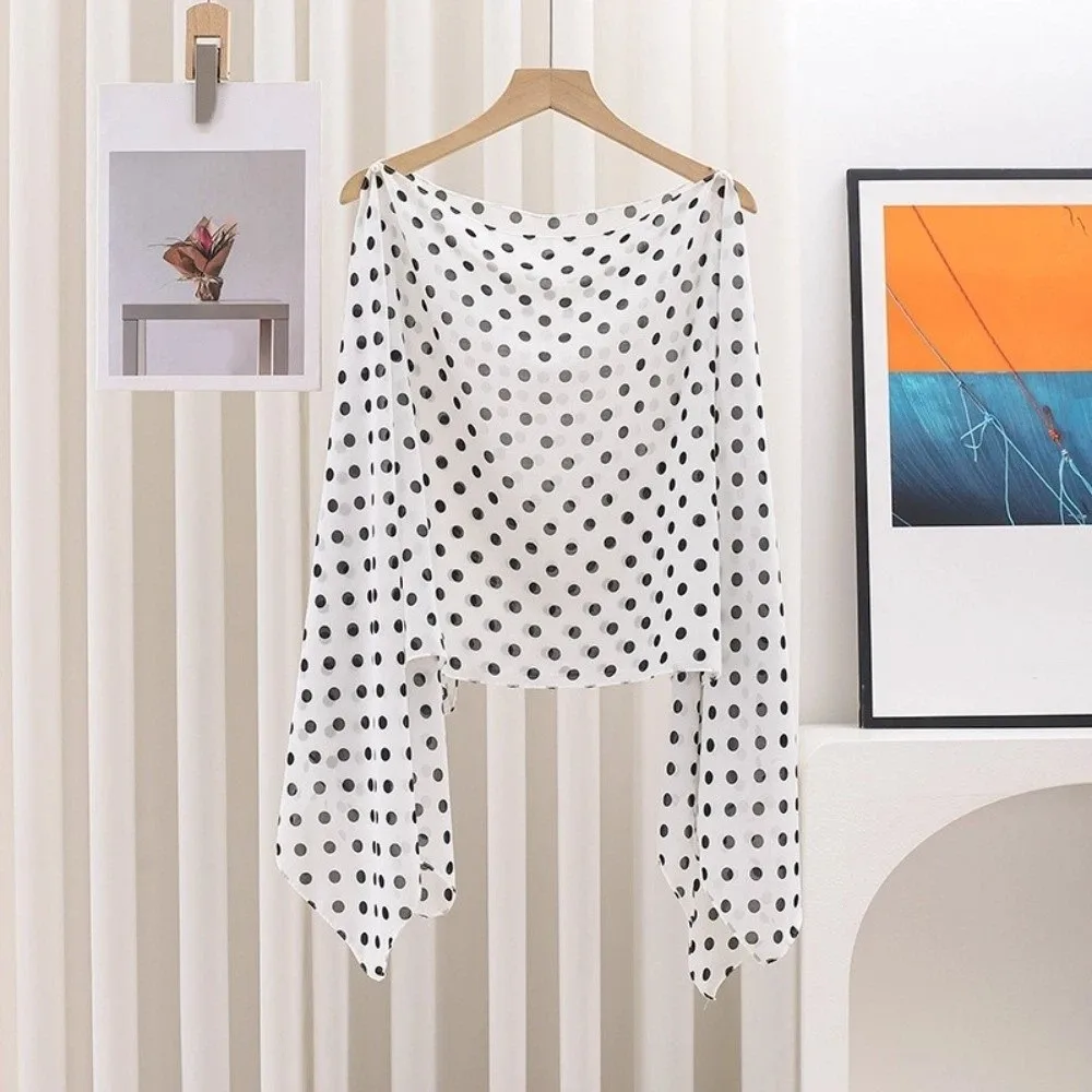 Casual Mesh Transparent Sunscreen Cover-up Elegant Polka Dot Beach Cover-Up Loose Fit Cloak Sheer Shawl Top Summer
