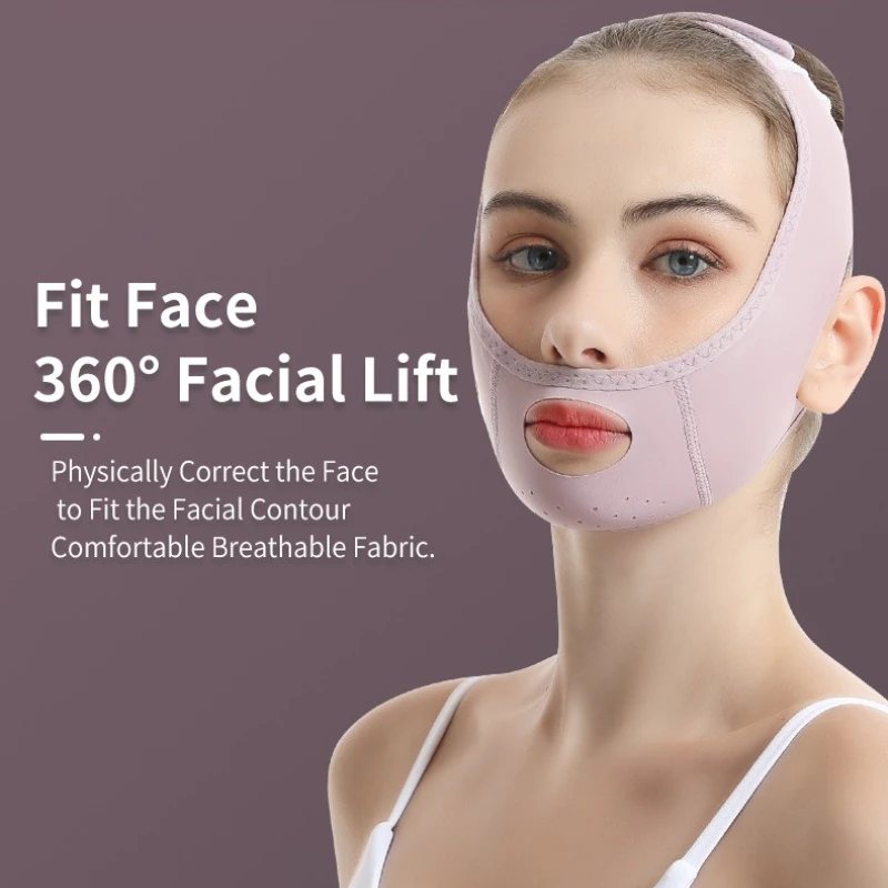 قناع على شكل حرف V لتشكيل ضمادة الخد يرفع الوجه قناع رقيق يقلل من الذقن المزدوجة قابل للتنفس على شكل حرف V مضاد للتجاعيد