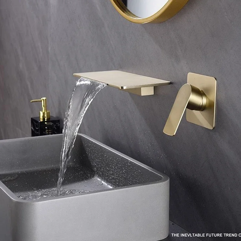 Concealed Installation Basin  Bathtub Faucet  Tub Filler Faucet Brass Wall Mounted Waterfall Bathroom Sink Faucet