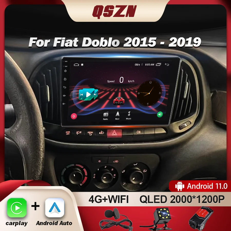 

Автомагнитола QSZN для Fiat Doblo 2015-2019, мультимедийный видеоплеер, навигация, стерео, GPS, Carplay, Android 12, Авторадио 2K QLED DSP