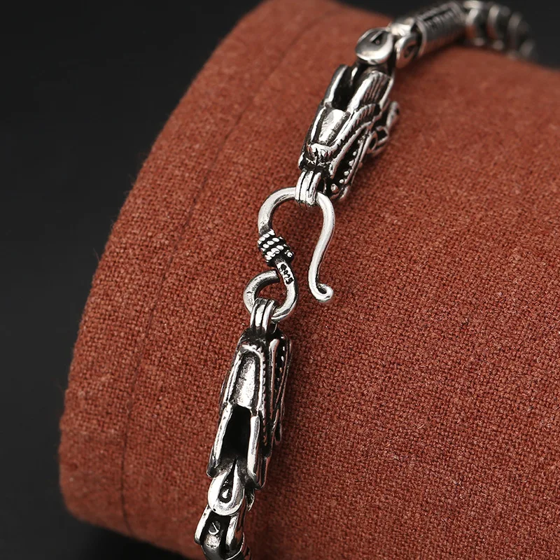 s925 sterling silver jewelry trendyy retro pattern faucet men's bracelet personalized thai silver dragon scale silver chain