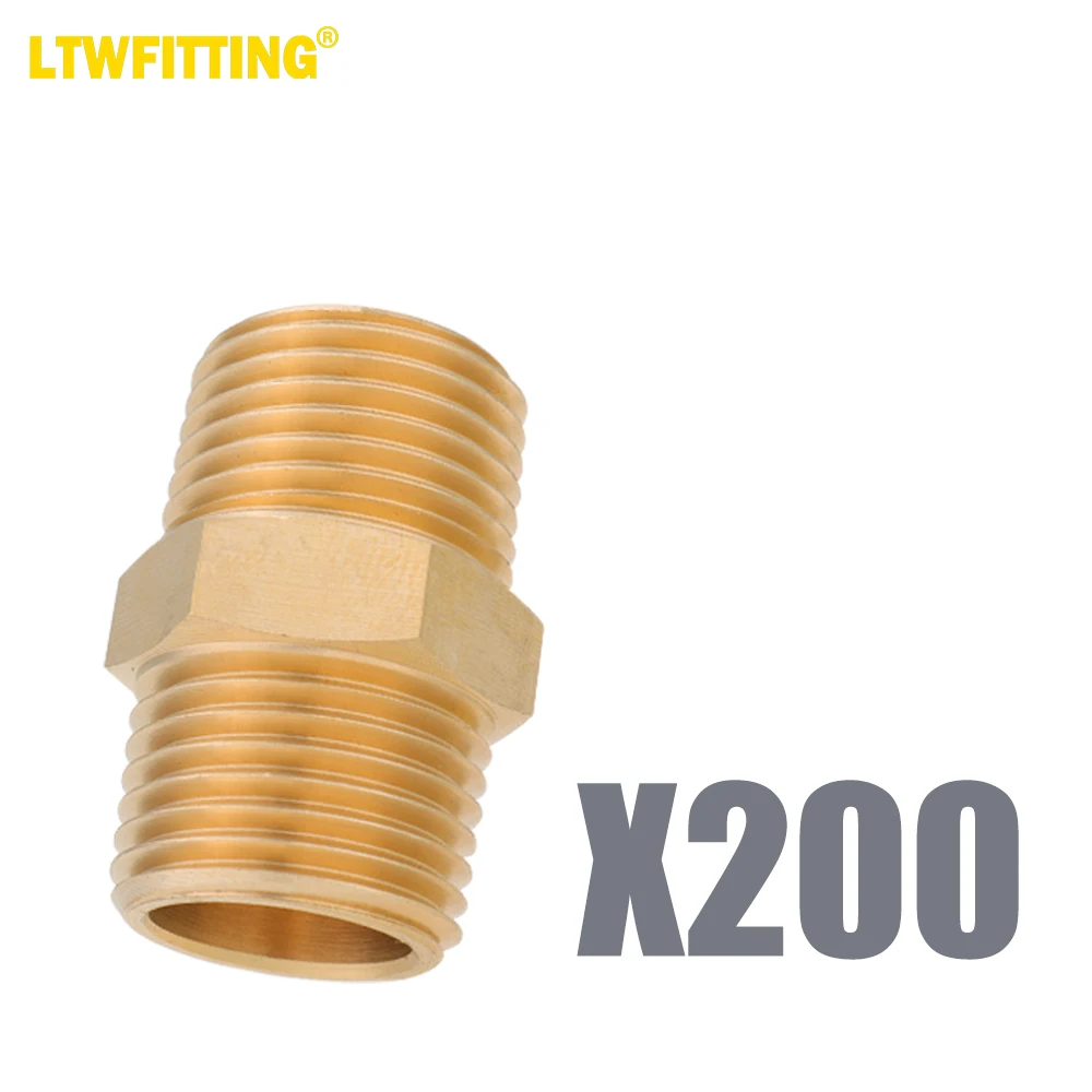 LTWFITTING Brass Pipe Hex Nipple Fitting 1/2 x 1/2 Inch Male Pipe NPT MNPT MPT Air Fuel Water(Pack of 200)