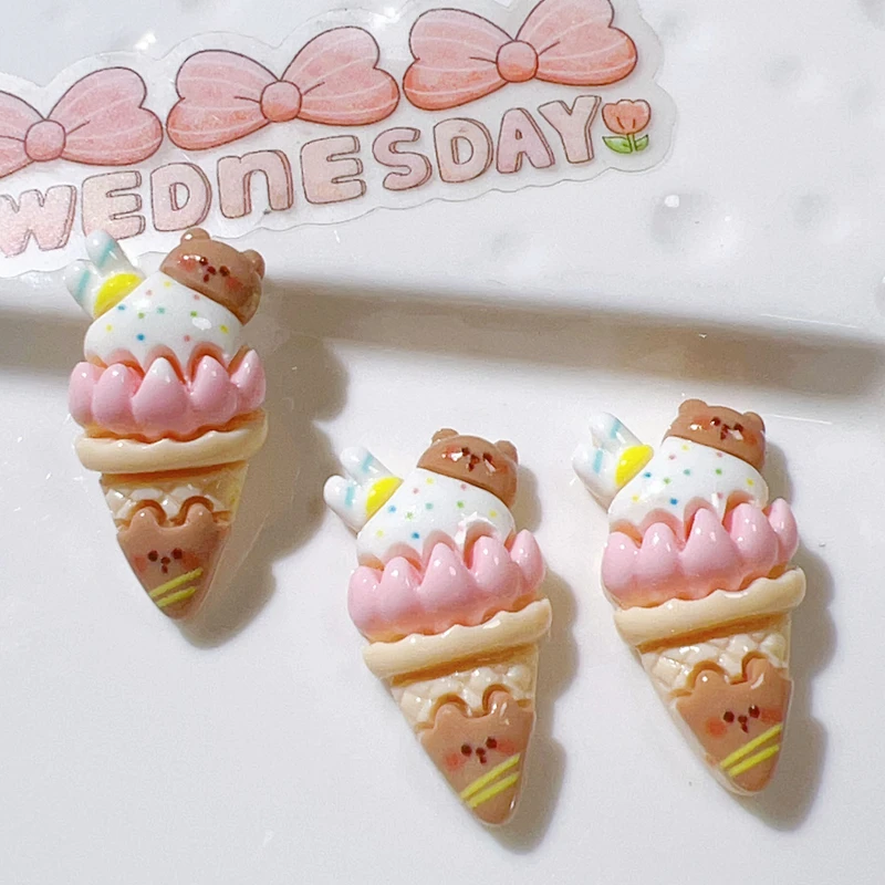 10 шт. Новые милые миниатюрные мультяшные фигурки медведей-мороженых конфет из смолы для скрапбукинга, рукоделия, украшений, свадебных заколок и аксессуаров