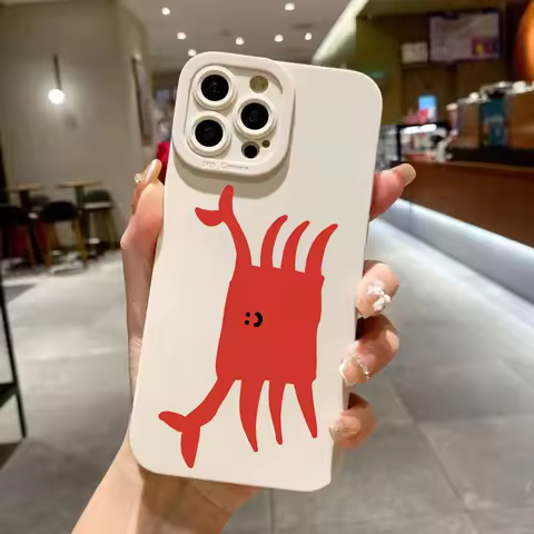 Ins Korean Cute Simple Graffiti Red Crab Case For Samsung Galaxy A15 A35 A55 A34 A54 A33 A53 S24 Ultra S23 S21 FE S22 Plus Cover