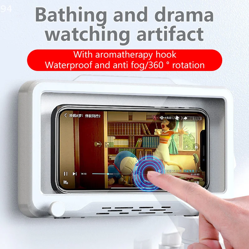 

Bathroom Wall Phone Holder Waterproof Home Wall Phone Case Stand Box Self-adhesive Touch Screen Phone Shell Shower Storage