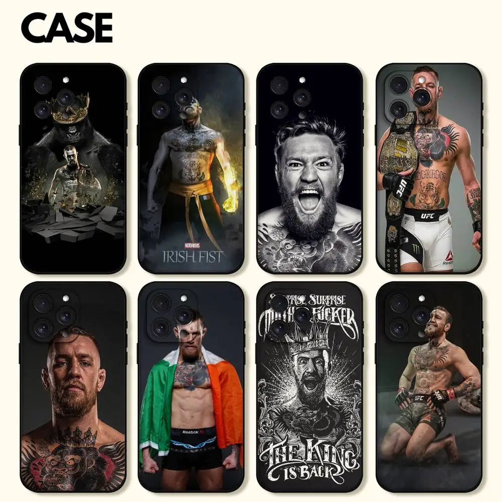 حافظة هاتف كونور مكجريجور ذا كينج غلاف أسود لهاتف آيفون 16/15/13/14 برو ماكس/ 11 Plus/X/Xr/Xs Max/12 نماذج متوافقة صغيرة #1