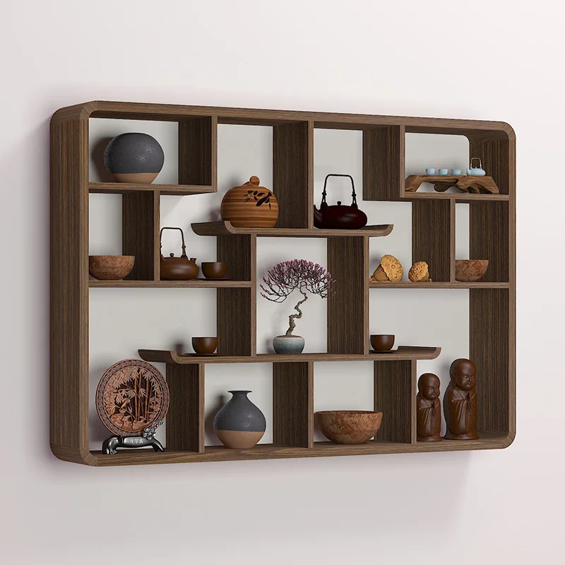 Bogu rack wall-mounted Duobao Pavilion solid wood Chinese tea rack wall-mounted shelf wall-mounted tea set teacup teapot