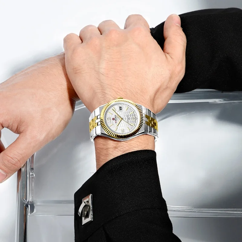 NAVIFORCE New Lover Watches 3ATM Waterproof Quartz Calendar Stainless Steel Fashionable Elegant Daily Wear Wristwatch for Couple