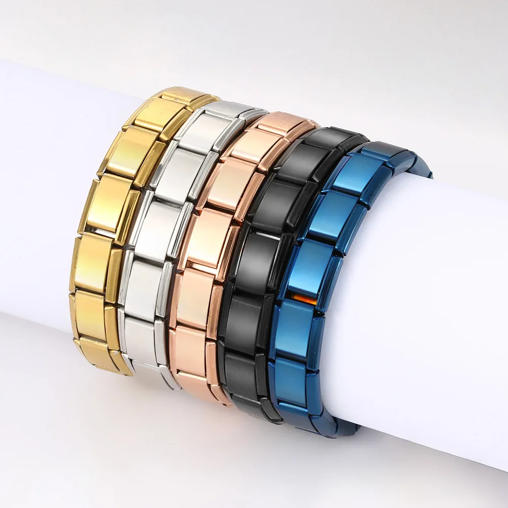 Trendy Square Italy Stainless Steel Bracelets For Women Men HipHop Metal Italian 18 Modules Bracelet Stretchable Jewelry