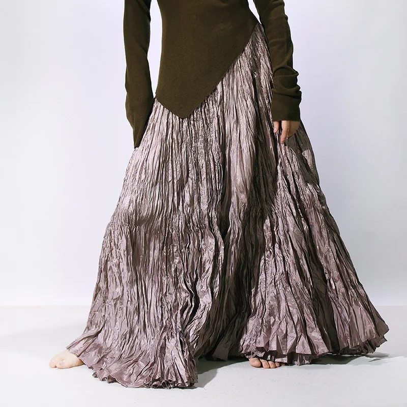 

Texture Pleated Skirt Women's New Big Mopping Floor Long Simple Lazy Drape Skirt