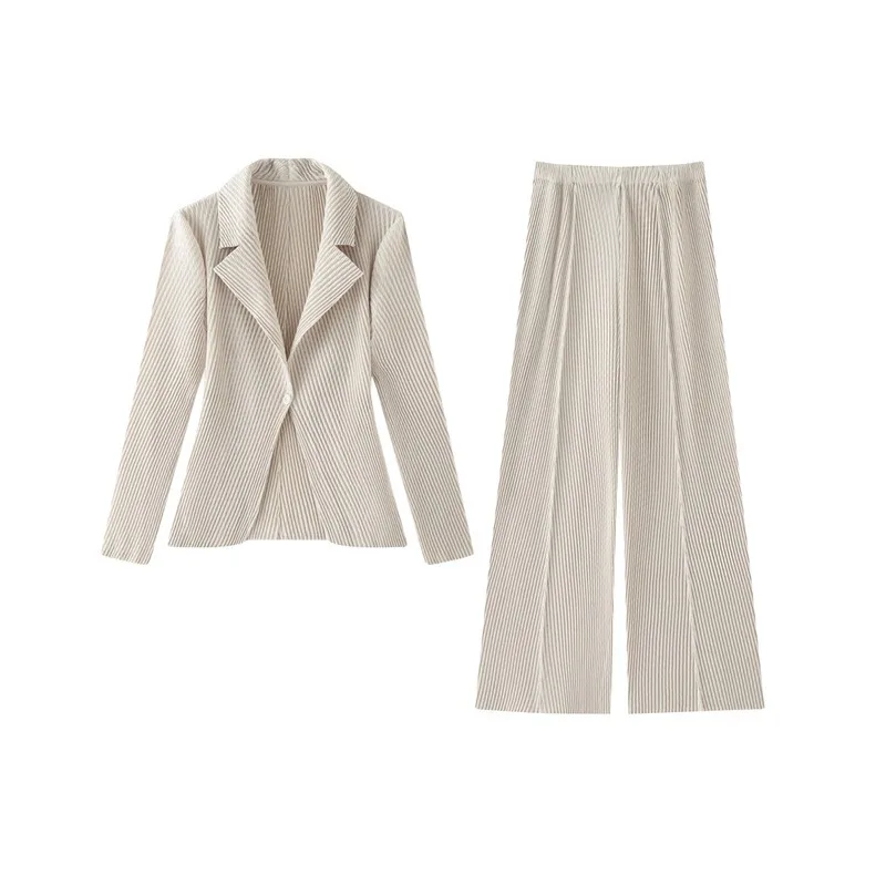 Miyake Pleated Suit Set Plisse Women 2026 Autumn New Design Jacket+pants Sense Niche Fish Scale Pleats High-end Two-piece Set
