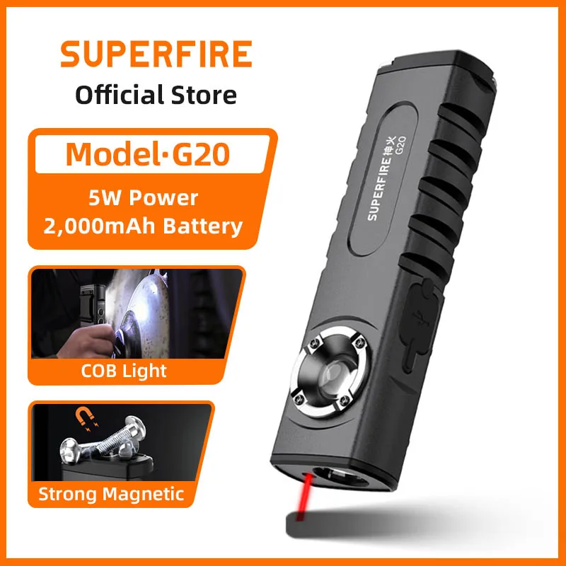 SUPERFIRE G20 LED Flashlight Powerful Multifunctional Torch USB C Rechargeable Light Car Repairing Outdoor Camping Lantern