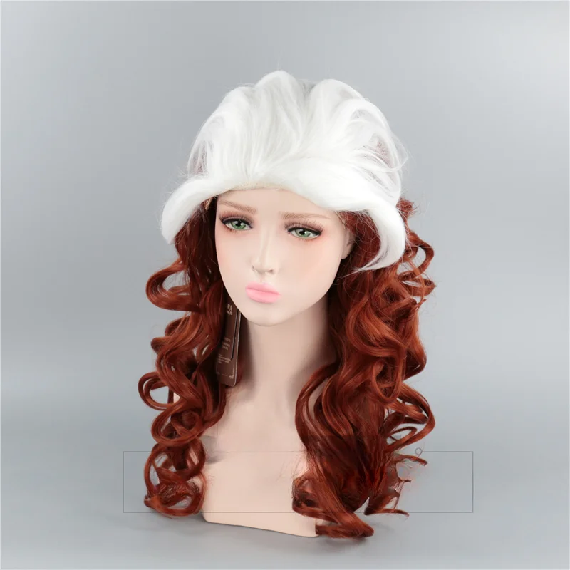 X MAN Rogue Anna Marie Cosplay Costume Headwear Prop Wig White Gradient Brown Long Curly Hair