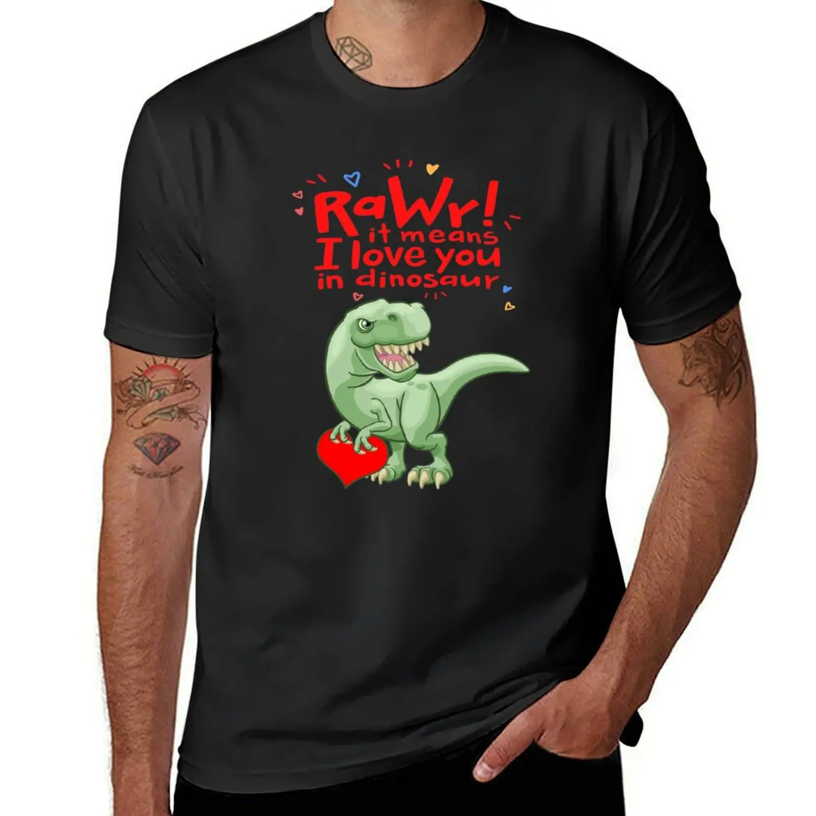 

Rawr Means I Love You in Dinosaur Valentine’s Day T-Shirt boys animal print graphics plain cute clothes t shirts for men