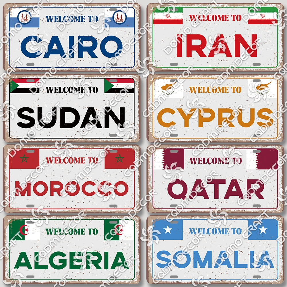 Middle East Country License Plate Tin Signs Retro Iran Qatar Cairo Turkey Metal Poster Living Room Home Wall Decoration