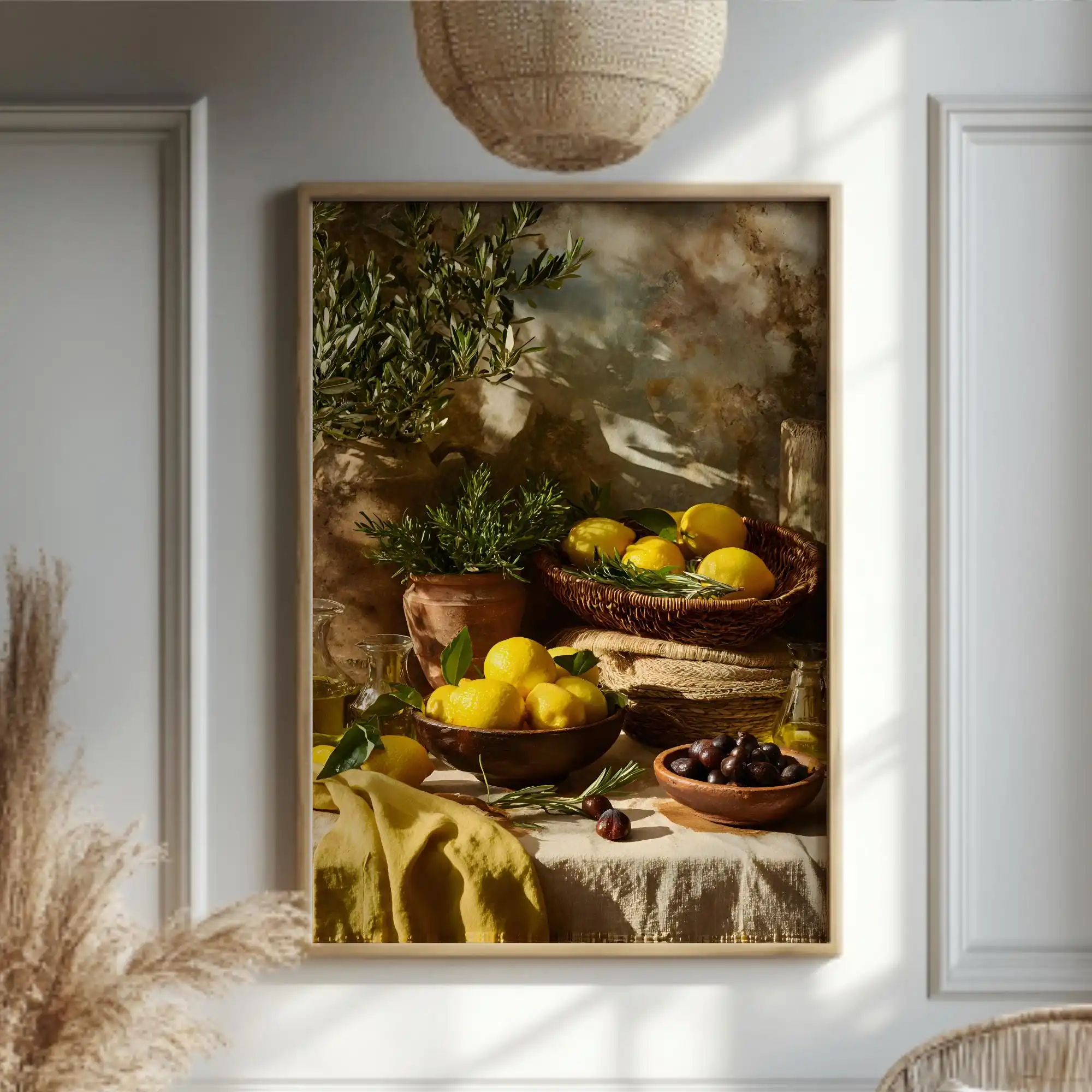 3PCS frameless decorative art print,Neutral Lemon Olive Canvas Prints, Mediterranean Still Life Wall Art, Muted Tone Farmhouse P - view 4