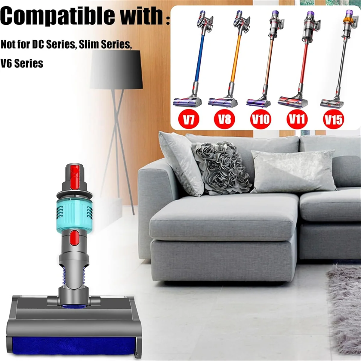 Washing Brush for Dyson V7 V8 V10 V11 V15 Electric Mop Head Wet and Dry with Green Light Cleans and Dries Hard Floors