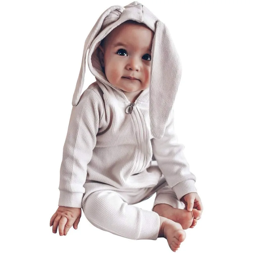 Animal Bunny Baby Easter Romper, Long Ear Rabbit Hoodie Romper, Jumpsuit with Zipper, Newborn Crawling Clothes, Cute Birth Gift