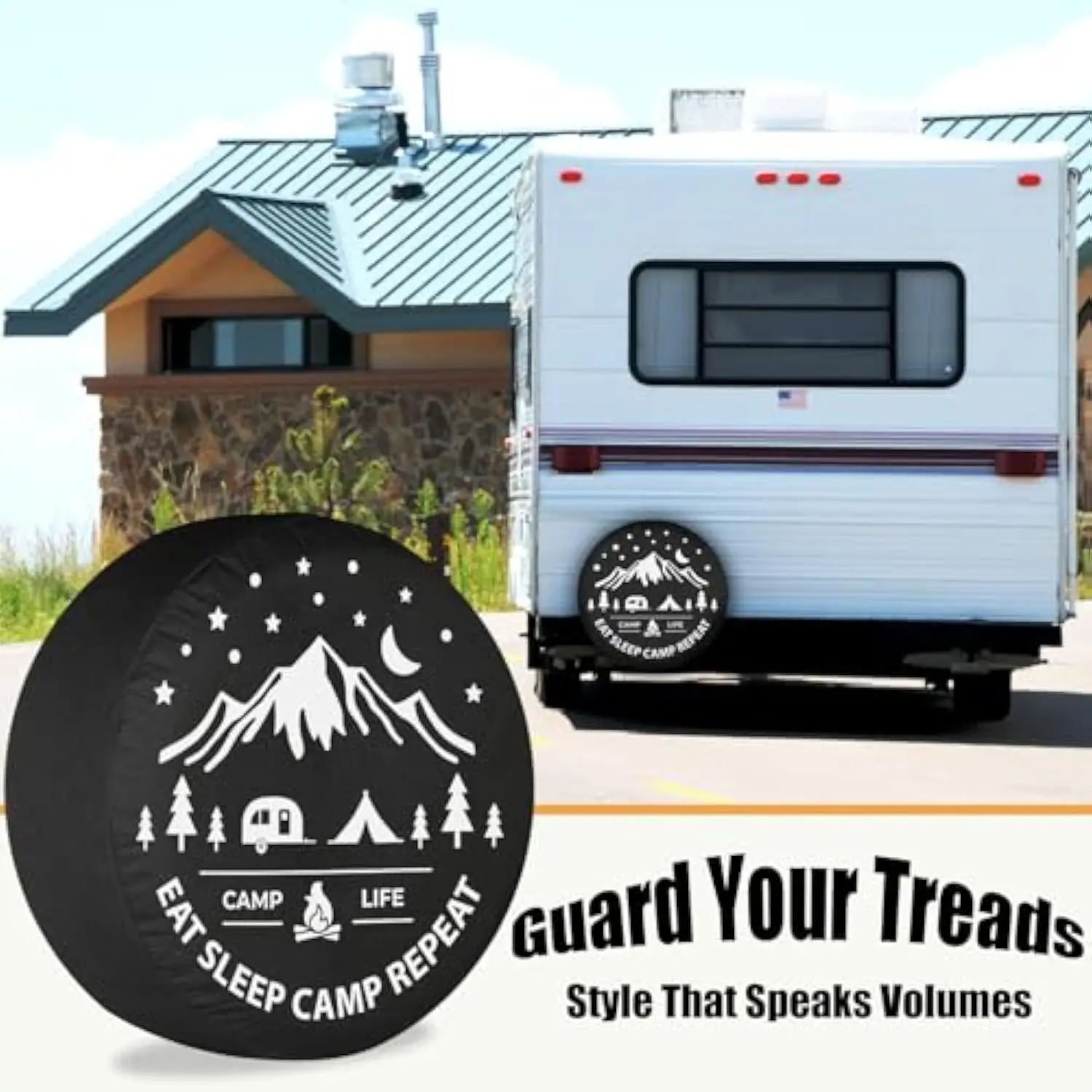 Eat Sleep Camp Repeat Spare Tire Cover Mountain Trailer Camping Accessories Weatherproof