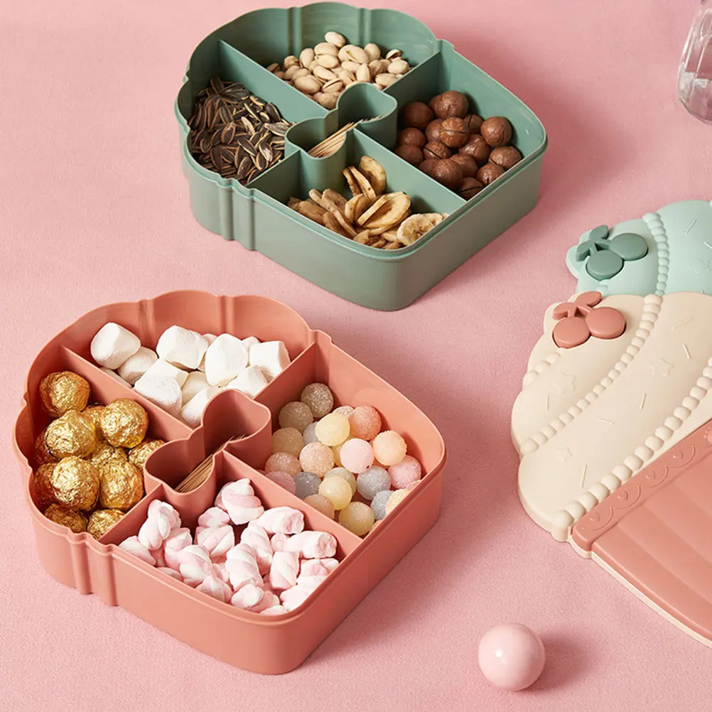

Ice Cream Shape Lovely Candy Box Split Grid Storage Container Snack Toothpicks Party Pink Pp Material Waterproof Kitchen