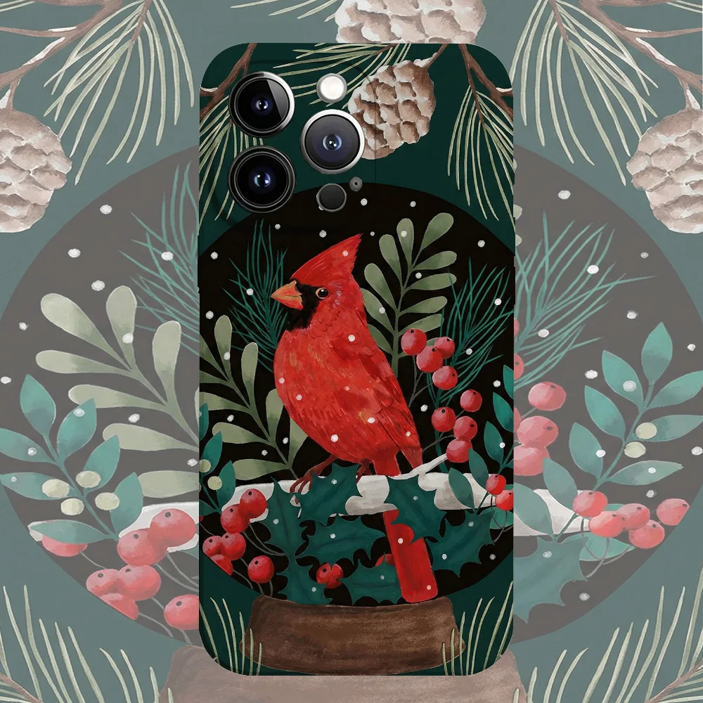 Christmas Cardinal Glossy Film Hard Phone Case for Samsung Galaxy A37 A57 A17 A07 A16 A56 A26 A36 A06 A55 A35 A15 A54 A05 A14 5G