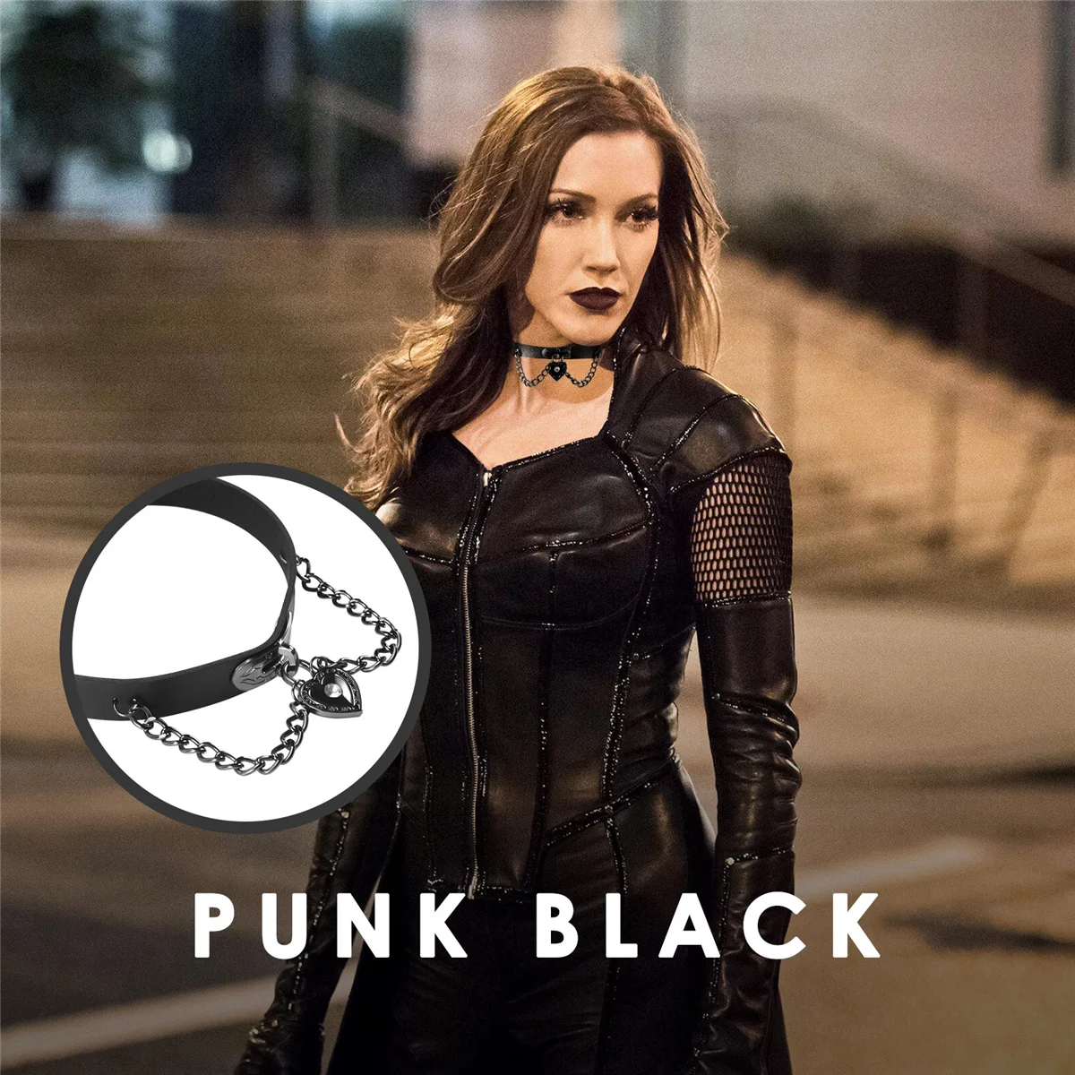 ABQR Leather heart pendant chain necklace Gothic Punk Choker Black