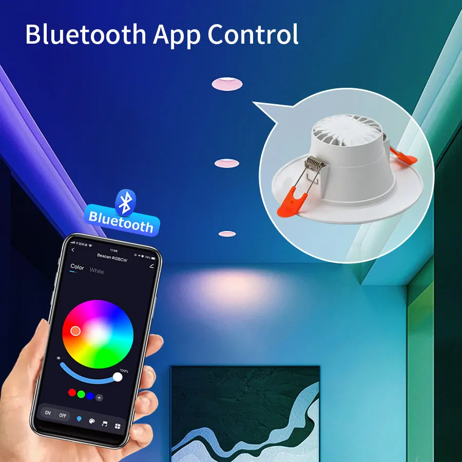 AC 85-265V 220V 10W Smart Bluetooth Downlight regulable RGBCW luz LED empotrable de techo Smart Life App Control decoración para sala de estar