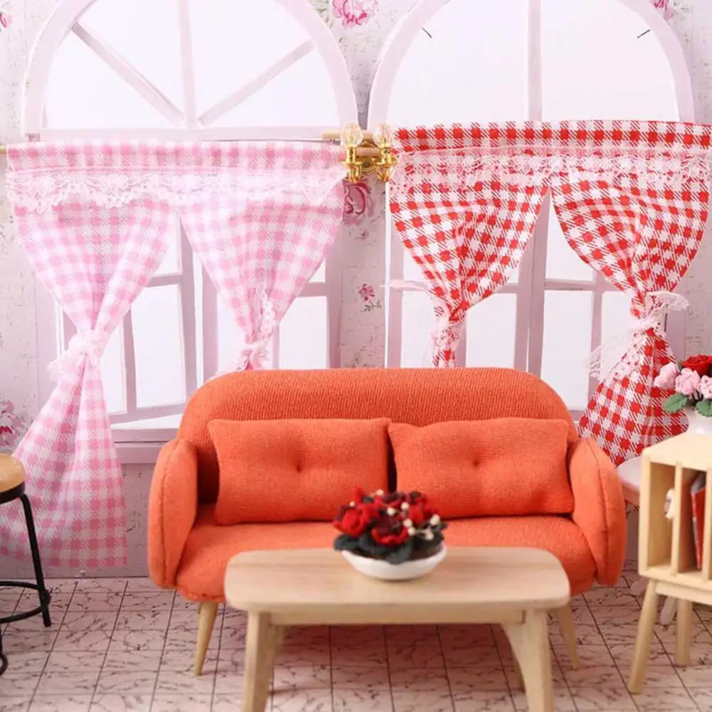 

Stylish Realistic 3 Colors Optional DIY Dollhouse Gingham Curtain Miniature Curtain Dollhouse Gingham Curtain