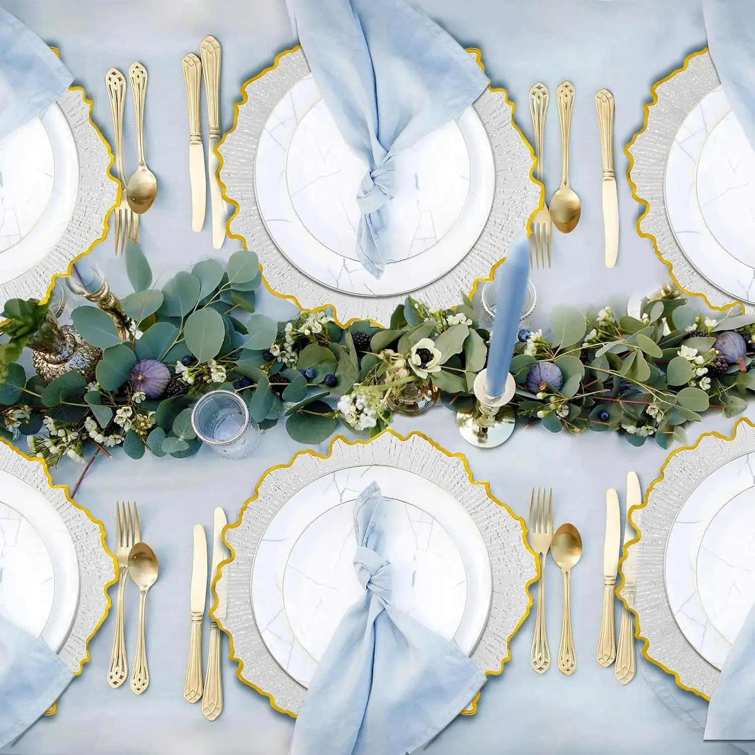 25 قطعة من أطباق شاحن الشعاب المرجانية الشفافة مع أطباق شاحن بلاستيكية بحافة ذهبية لحفلات العشاء ولوحة طاولة خدمة الزفاف لـ #2