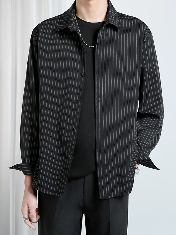 

Premium Stripe irt Men's Spring Autumn 2025 Anti-Wrinkle Long Sve Casual Busin Top Loose Fit Color Blo Pattern