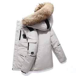 Winter Down Jacket Men Down Cotton Parkas Coat Mid-length Large Fur Collar Male Thicken Coat Snow Overcoat -30 Degree Parkas
