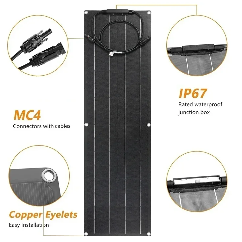 Panel słoneczny 300W 18V PET/ETFE elastyczne monokrystaliczne solarne płyta ogniwo zestaw akumulatorów do morskiego łodzi kempingowej RV na zewnątrz