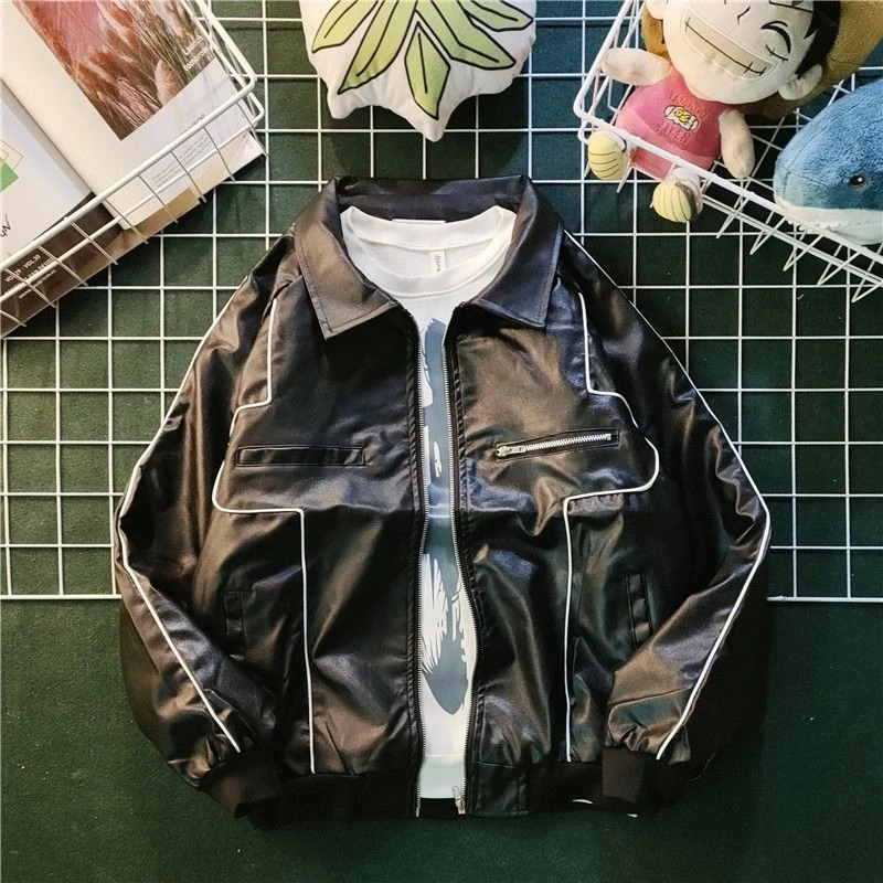 

Men's PU Leather Jacket Oversized Biker Jacket with Baseball Jacket Features Streetwear Edgy Fashion for Daily Wear​