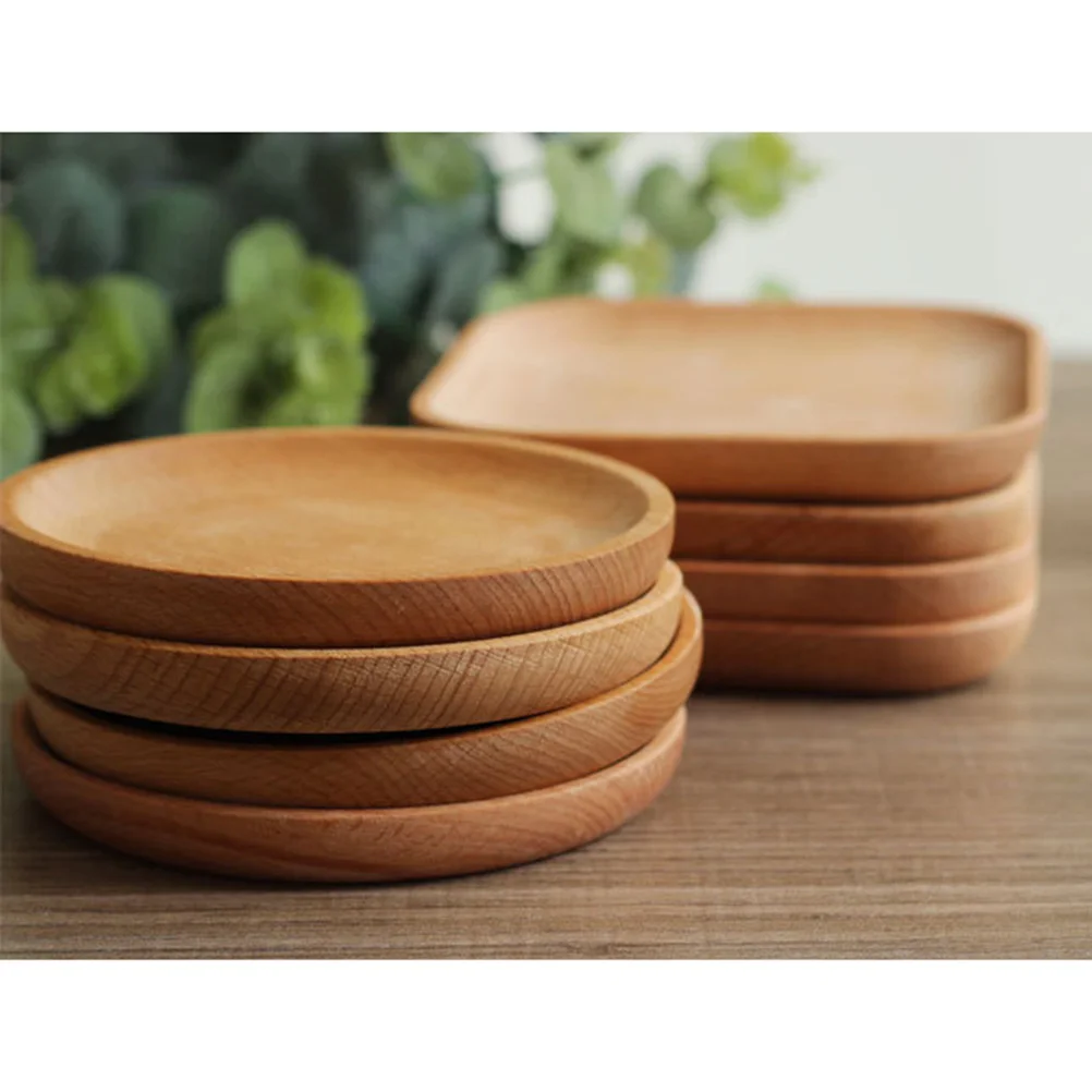 12 CM Cookies Tray Japaneses Style Food Plate Round Beach Wooden Condiment Serving