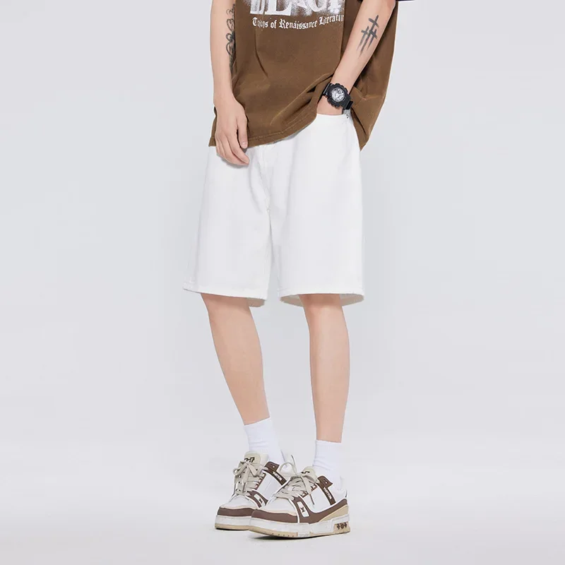 

2024 Summer New Casual Denim Shorts Men Fashion White Knee Length Pants Straight Slim Classic Male Clothing Jeans Shorts