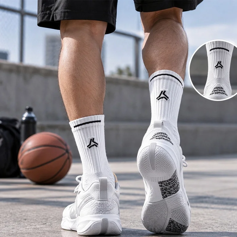 Veidoorn Men's Basketball Crew Socks Antibacterial Stretch Sports Socks Breathable Non Slip Grip Athletic Socks for Running Gym