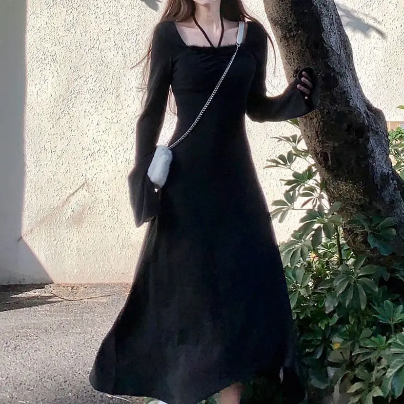 

A-line Dresses Women Slim Elegant Temperament Designed Korean Style Autumn Leisure Lace-up Chic Defined Long-sleeve Gentle