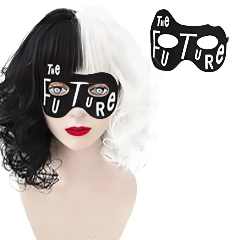 Crudelia De Vil Cos Ruolo Parrucca Copertura Film Crudelia Personaggio Copricapo Festa Moda Capelli ricci corti bicolore in bianco e nero