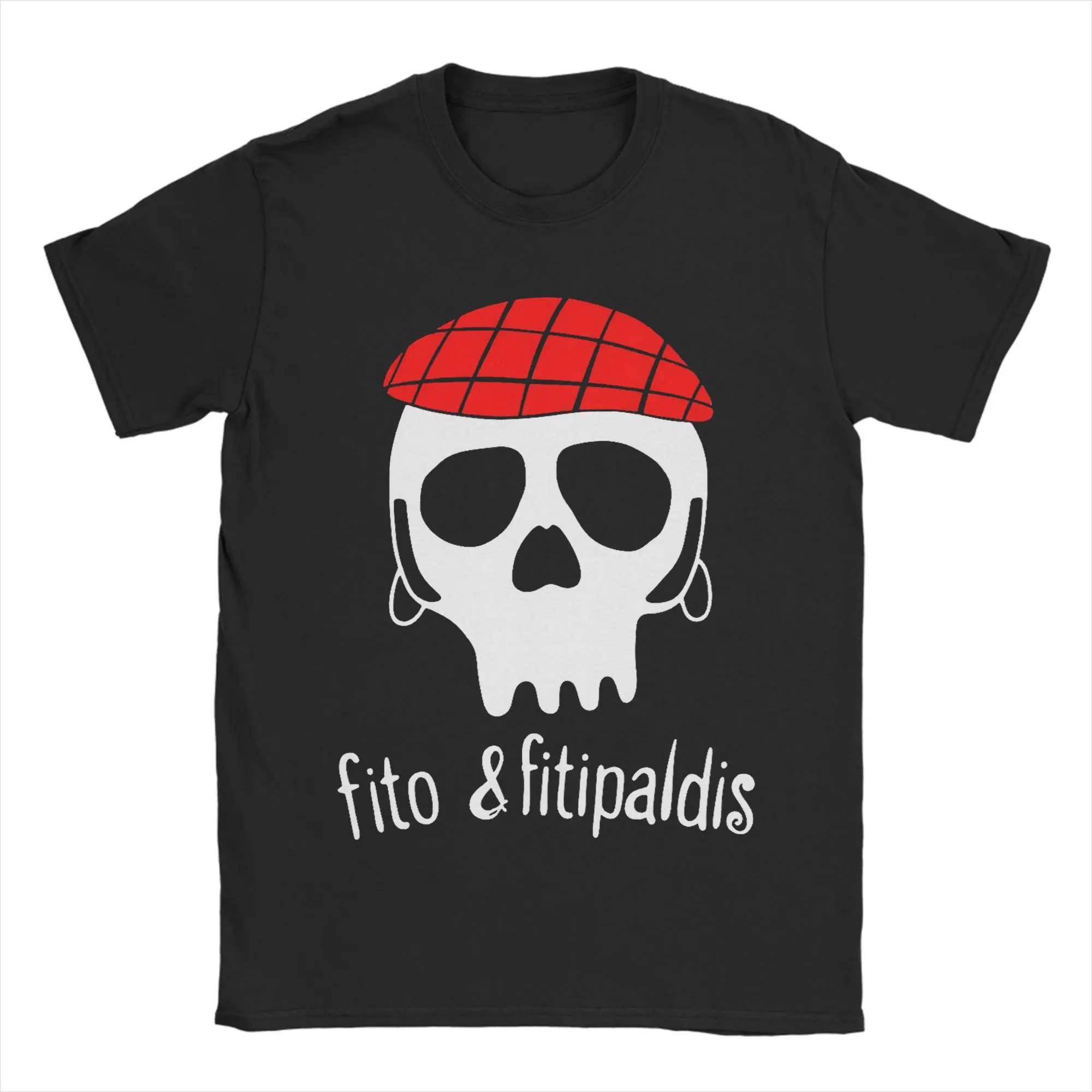 Camiseta Fito Fitipaldis Band Skull con boina a cuadros roja para hombre, camiseta informal, ropa de manga corta con cuello redondo